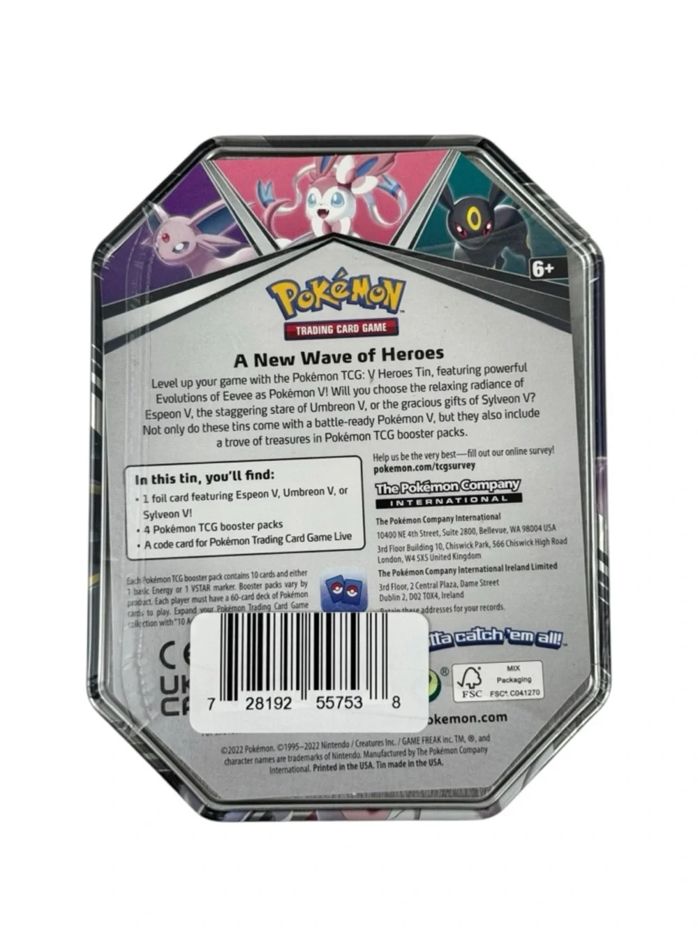 NIB Pokémon TCG V Heroes Espeon V Tin Box Sealed Eeveelution Collectible Box New - Picture 7 of 10